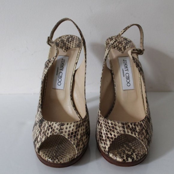 Jimmy Choo Phython Embossed Slingback Peep Toe Heels Size 39 Neutral - Picture 2 of 11